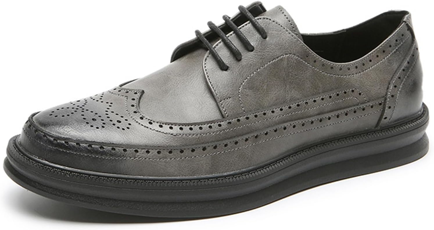 

Мужские кожаные оксфорды на платформе с перфорацией, классические низкие туфли-дерби на шнуровке, повседневные и формальные туфли для офиса, работы, выпускного вечера, бизнеса Generic, серый