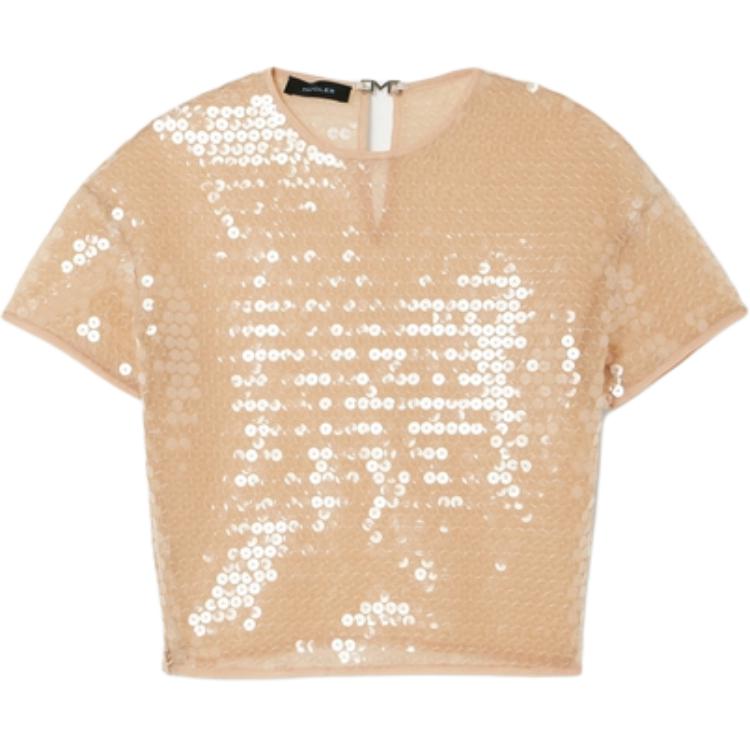 

Mugler Футболка женская, темный хаки, круглый вырез, прямой крой