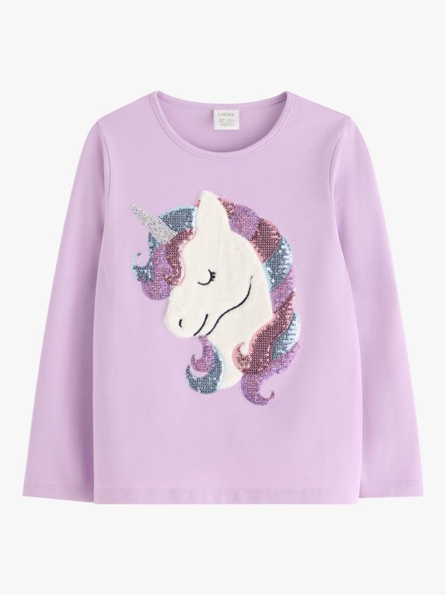 

Детский хлопковый топ с длинными рукавами и пайетками в виде единорога Lindex, Light Lilac