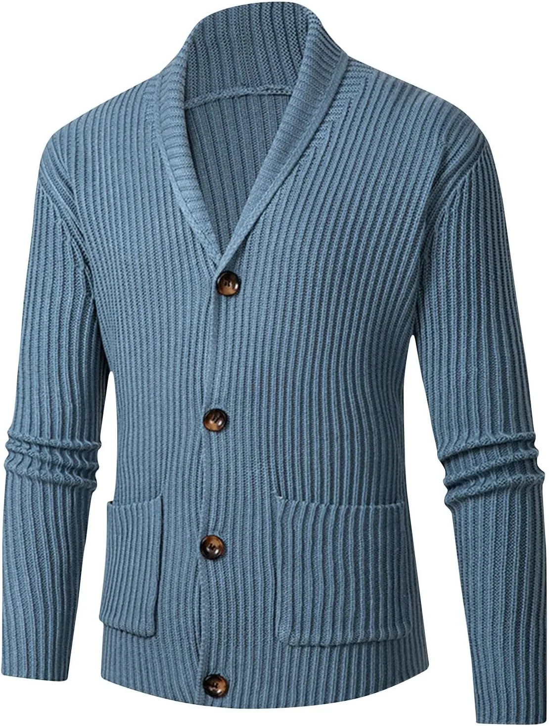 

Мужской кардиган с воротником шаль, длинные рукава и карманы AQAYL