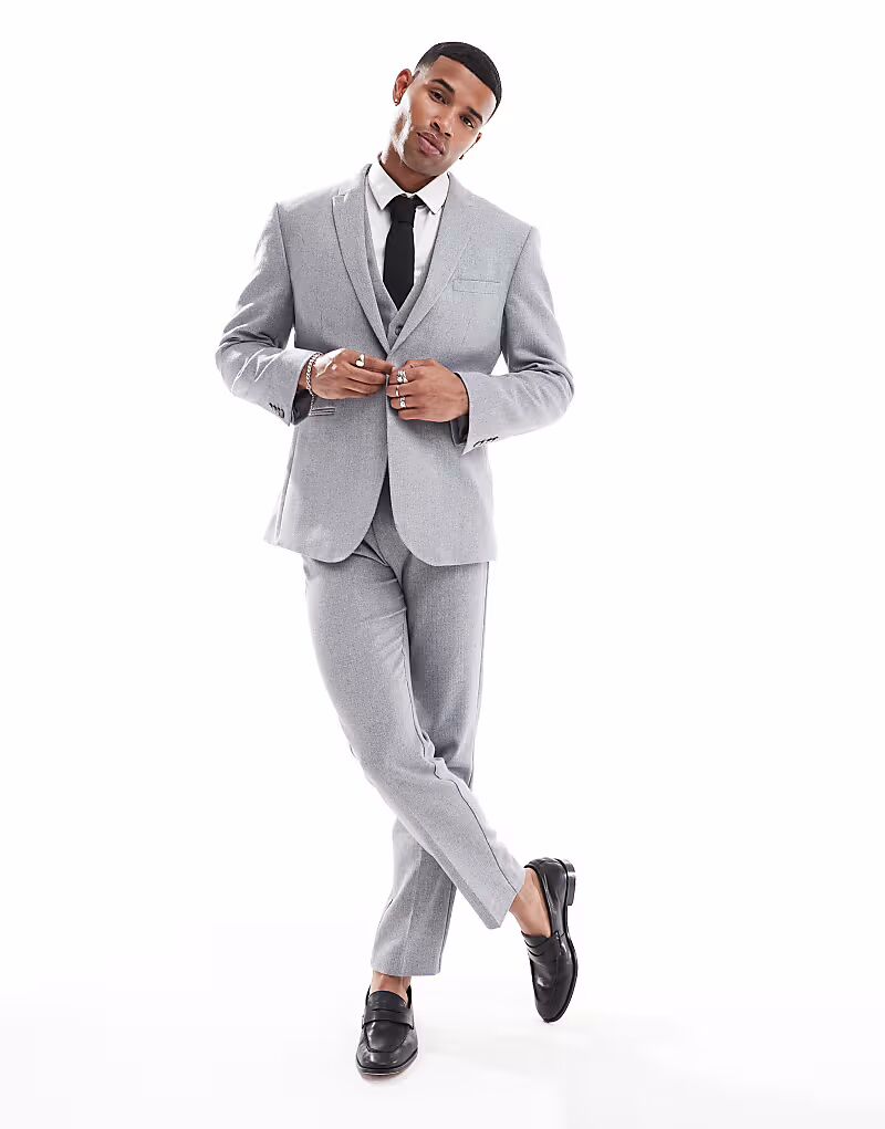 

Приталенный пиджак из шерстяной смеси серого цвета с плетением «рогожка» Asos Design