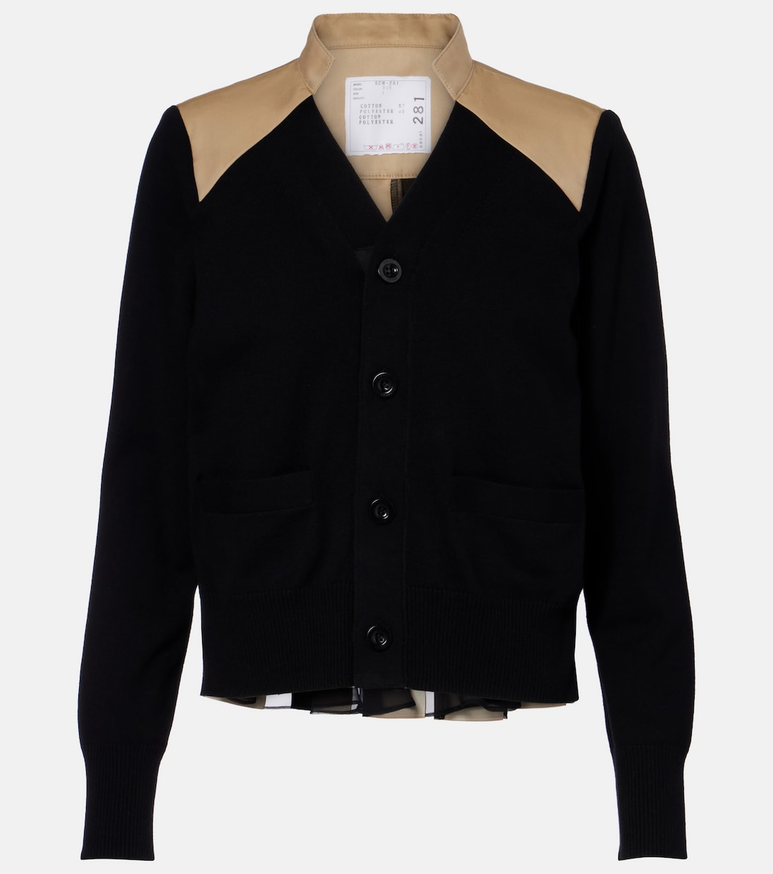 

Кардиган из габардина с хлопком Sacai, Black x Beige