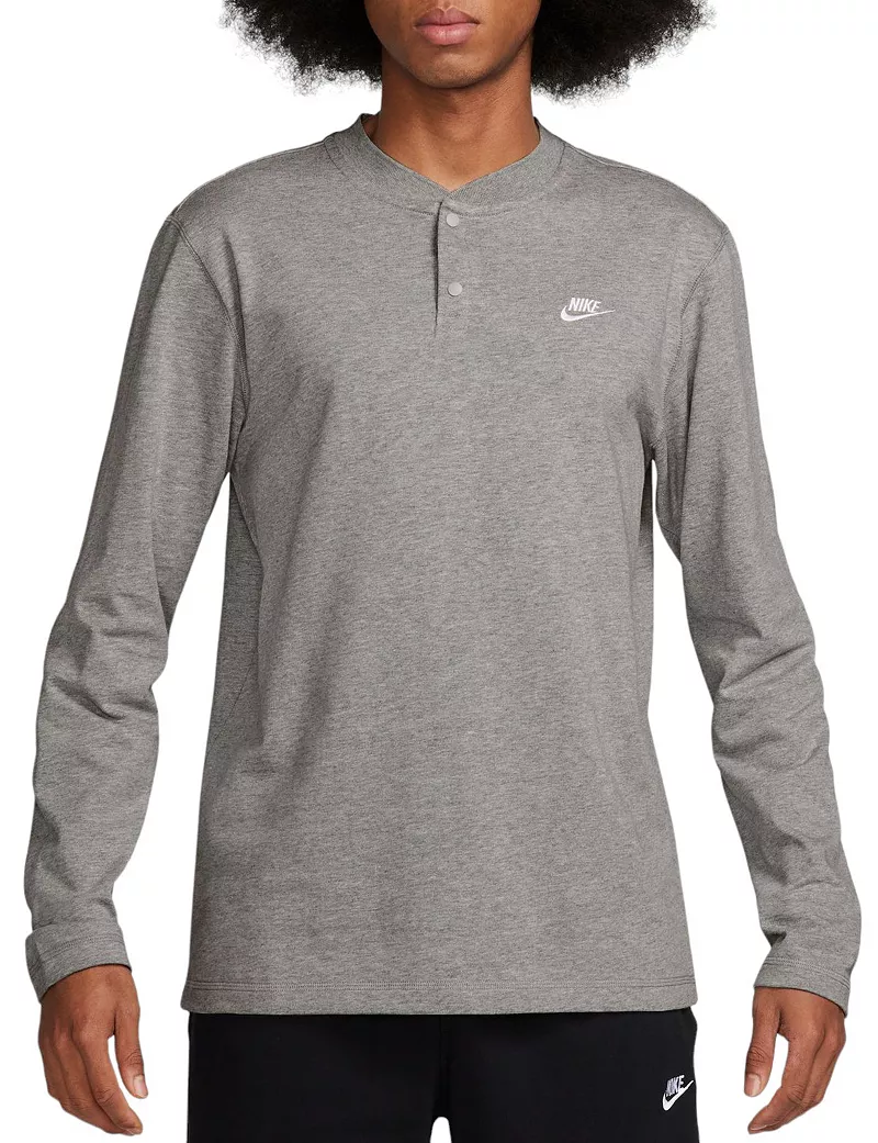 

Мужская флисовая рубашка на пуговицах с длинными рукавами Nike Club, цвет Dk Grey Heather