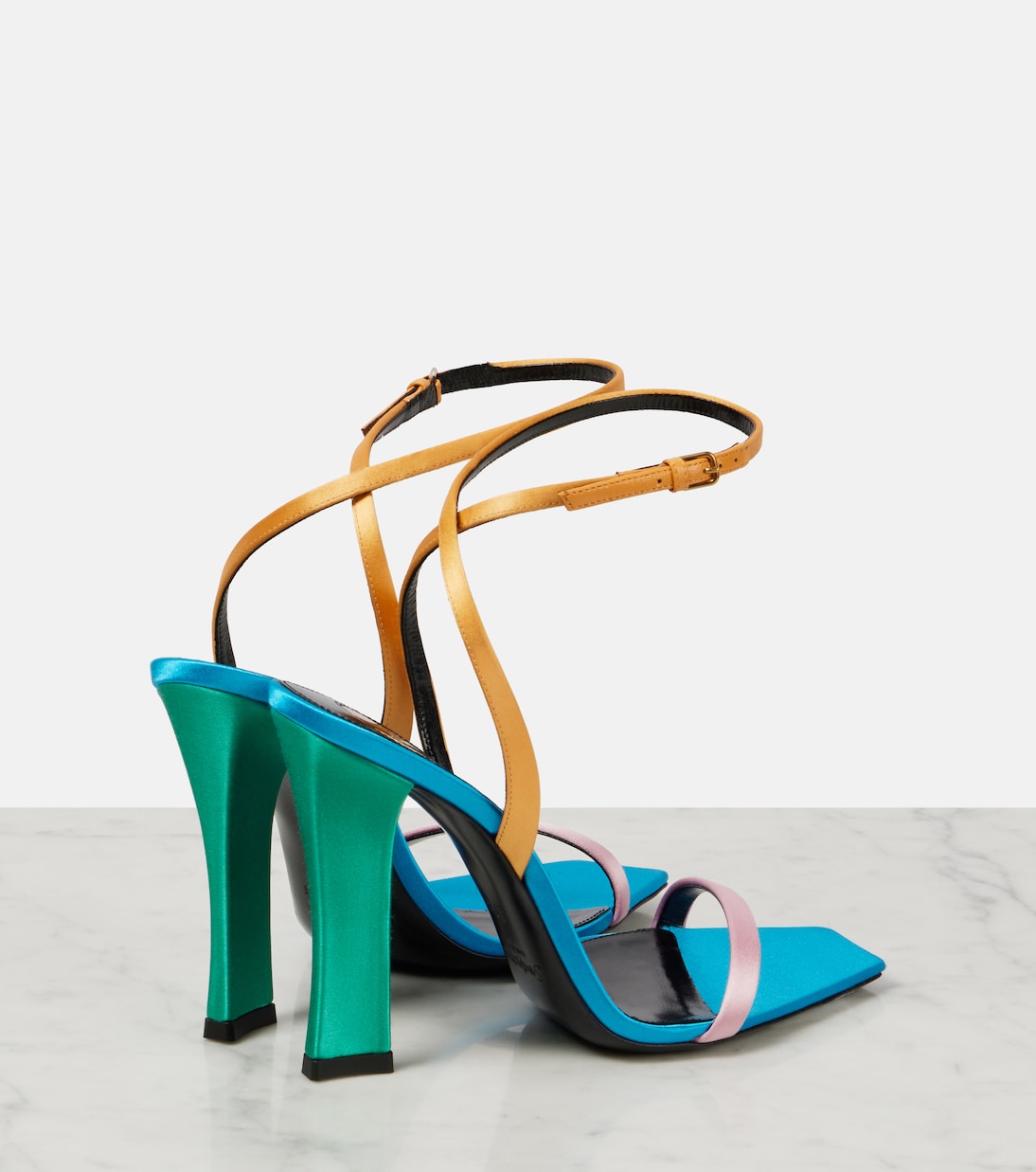Доминик 110 сандалии из креп-сатина Saint Laurent, Pink / Salmon / Eucalyptus — фото 2