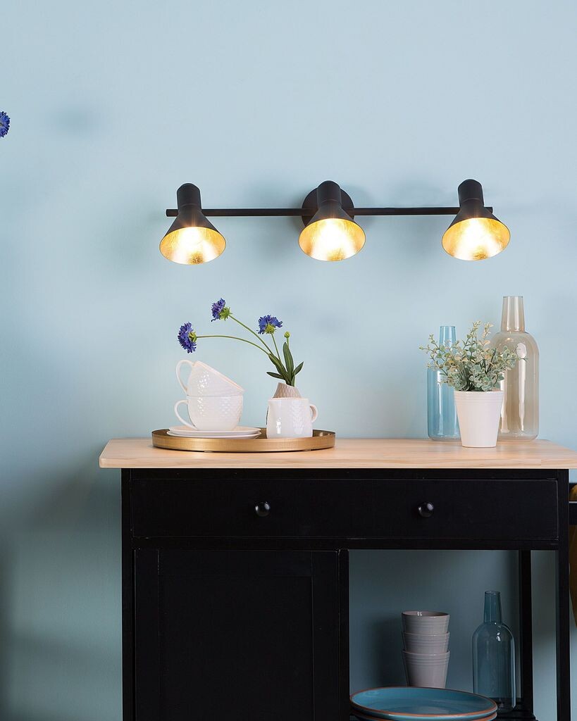 

BELIANI настенный светильник, черный и золотой металлический длинный, с 3 лампами, регулируемая воронкообразная форма, современный вид, современный потолочный светильник