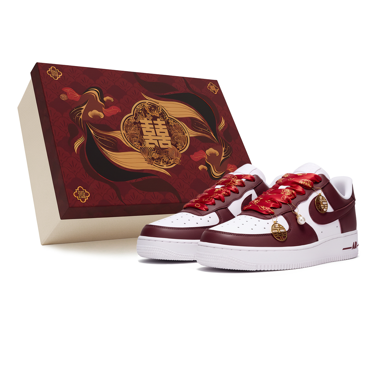 

Air Force 1 'Panda Leather', Sanci Laboratory, Horse Year, Wedding Shoes, Hong An Jun Ma, Box Nike, белый