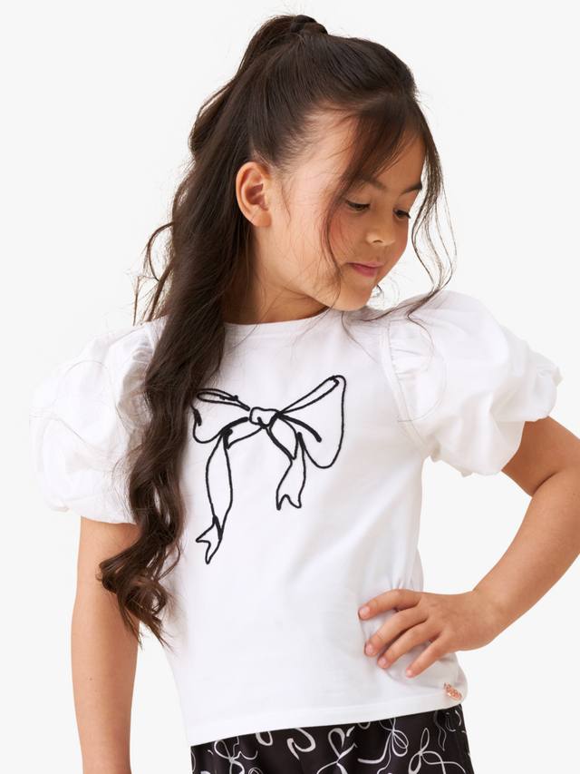 

Детская футболка с пышными рукавами и бантом Angel & Rocket, White