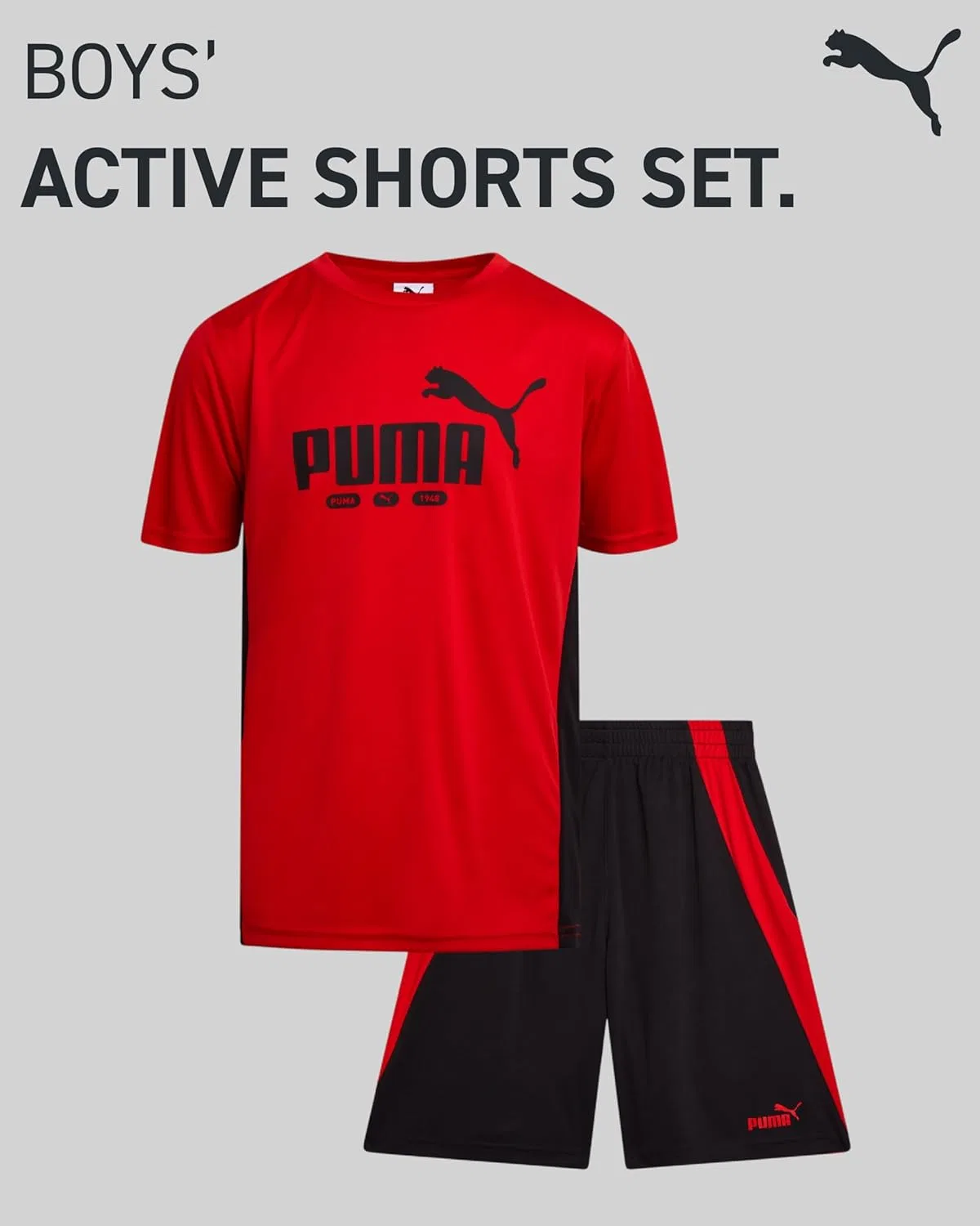 Спортивный набор для мальчиков PUMA, футболка и шорты, Red Core/Black — фото 2