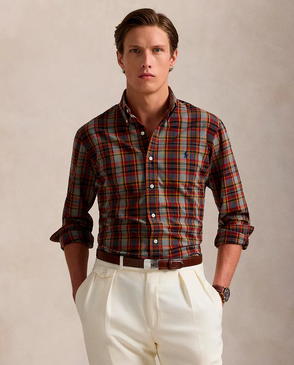 

Мужская рубашка стрейч классического кроя Polo Ralph Lauren, коричневый