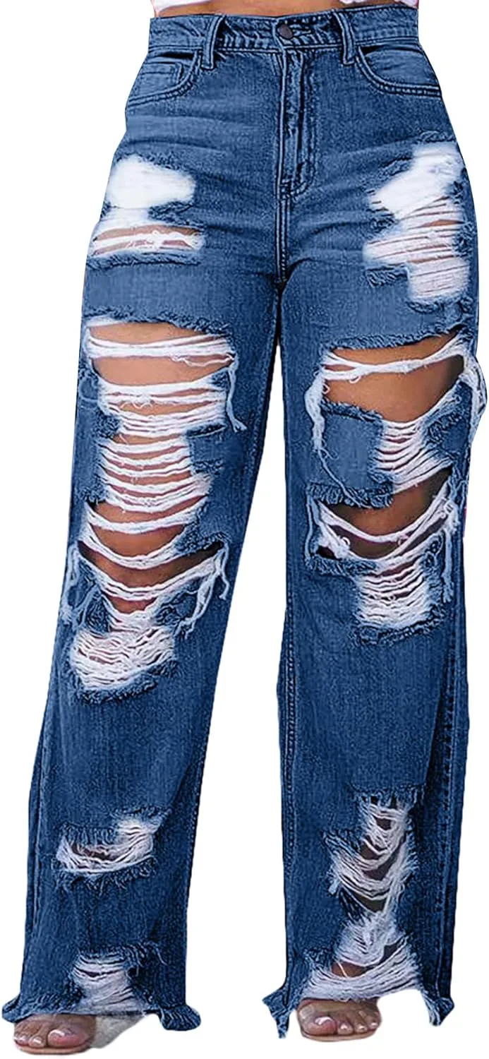 

Женские джинсы Destroyed Denim с вырезами и бахромой Quzzion