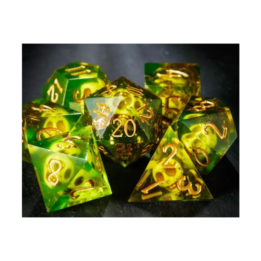 

Набор Poly — зеленые блестки Mossy Skull с золотом (7), Resin Dice (Crystal Maggie)