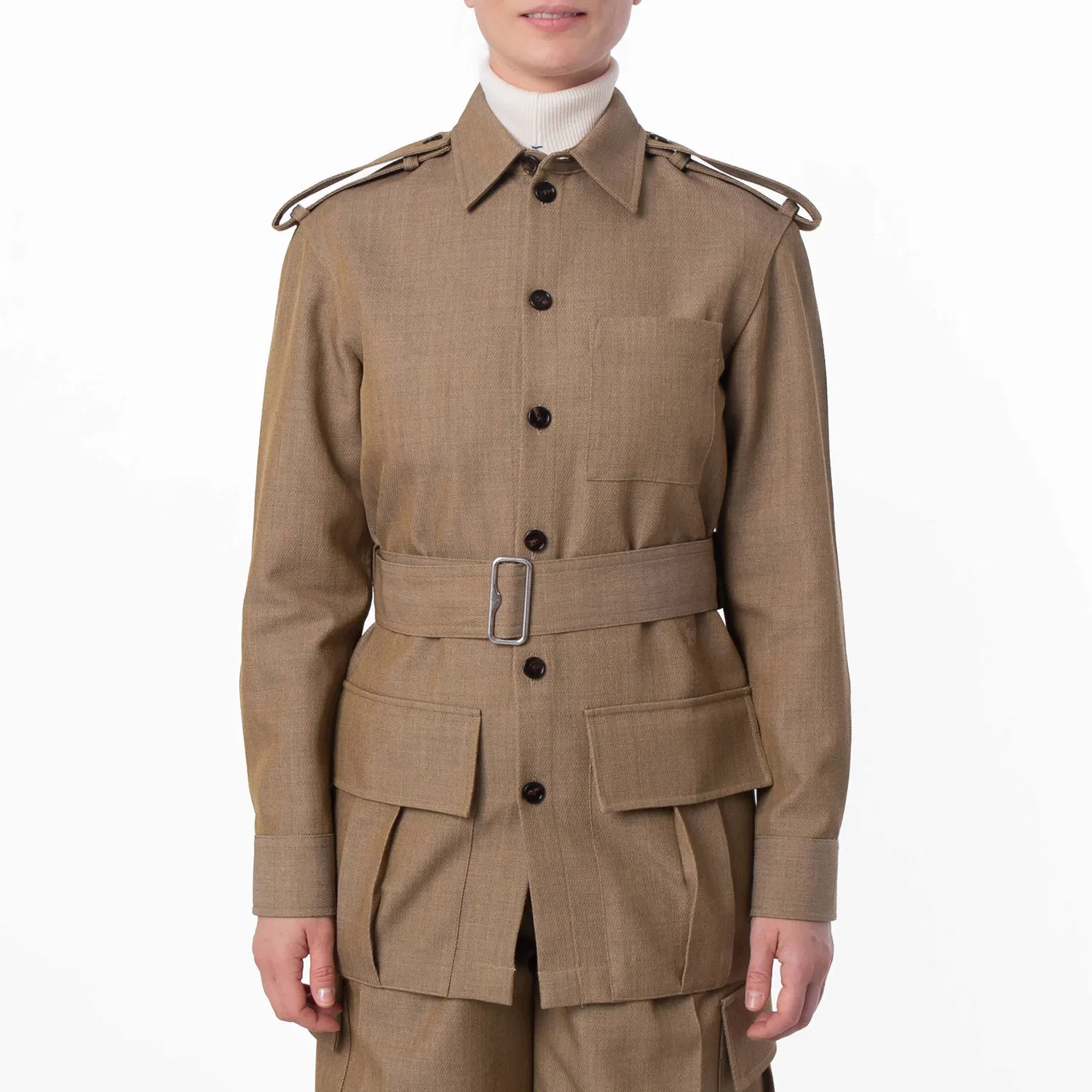 Рубашка-куртка Burberry с поясом и пуговицами, Beige/Honey
