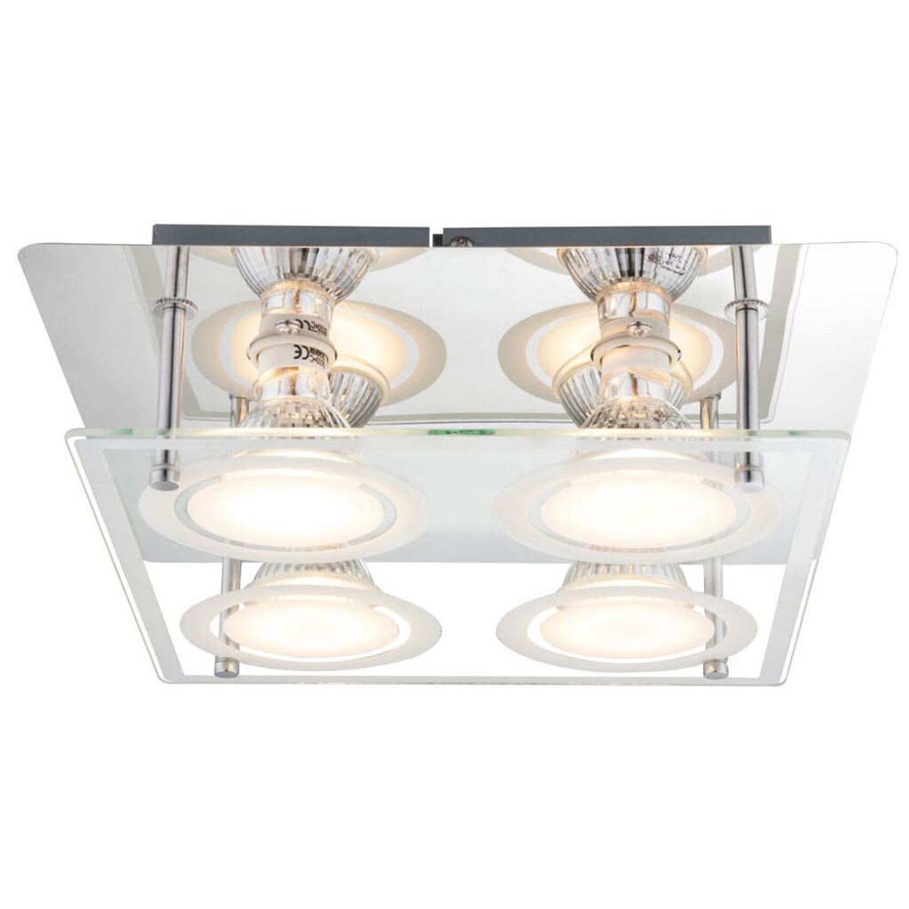 

Светодиодный потолочный светильник, стекло, хром, 4 лампочки, GU10, L 26 см Globo Lighting, серебро