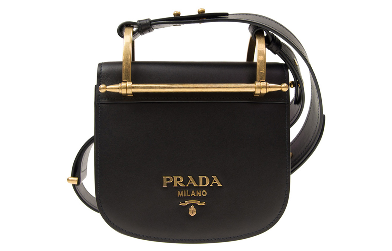 

Кожаная наплечная сумка через плечо женская черная PRADA