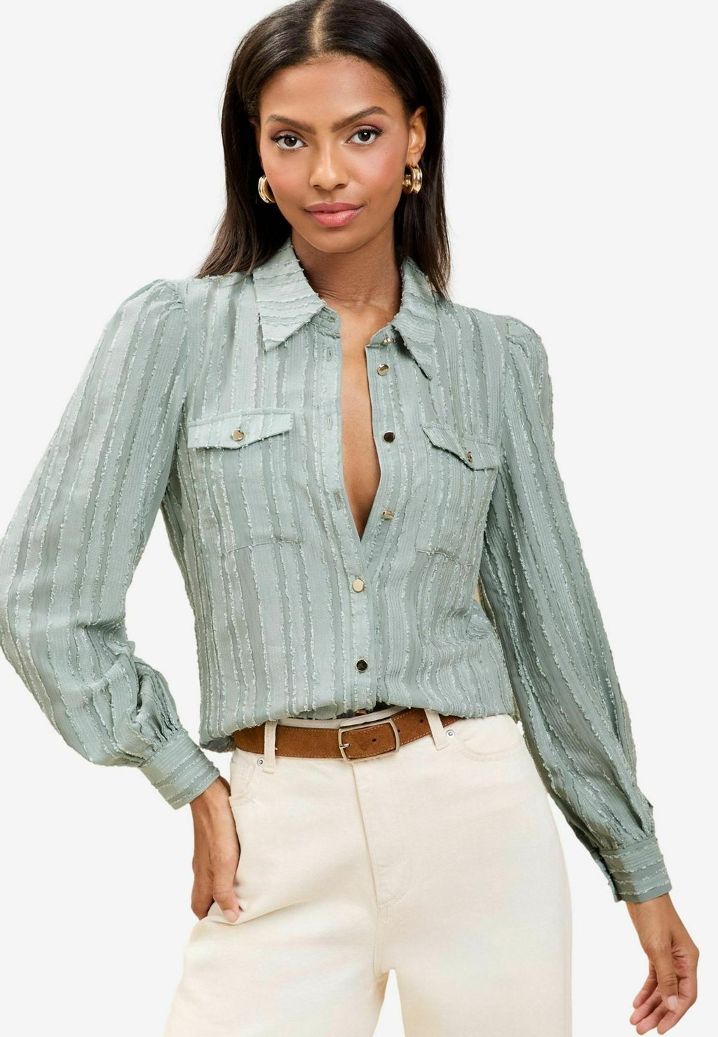 

Блузка на пуговицах UTILITY STRIPE BURNOUT Lipsy, зеленый