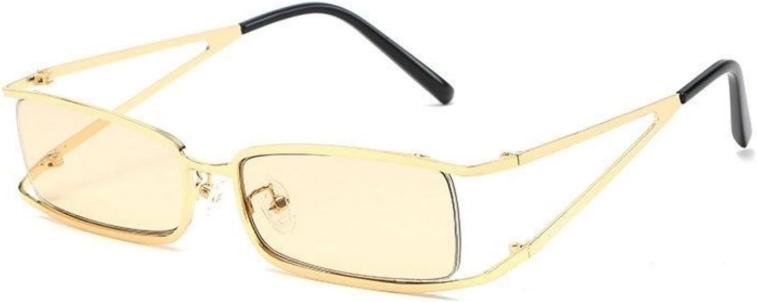 

Винтажные узкие маленькие солнцезащитные очки Willochra для женщин, роскошная металлическая оправа, прямоугольные очки с полой конструкцией, защита от ультрафиолета UV400, C3