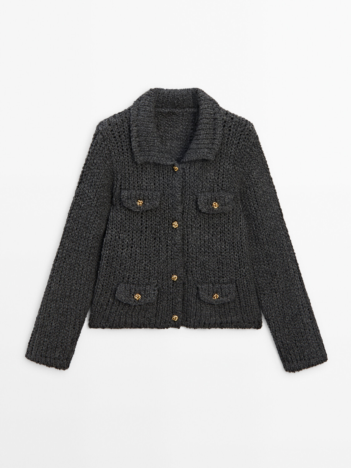 

Вязаный кардиган с деталями кармана Massimo Dutti, серый