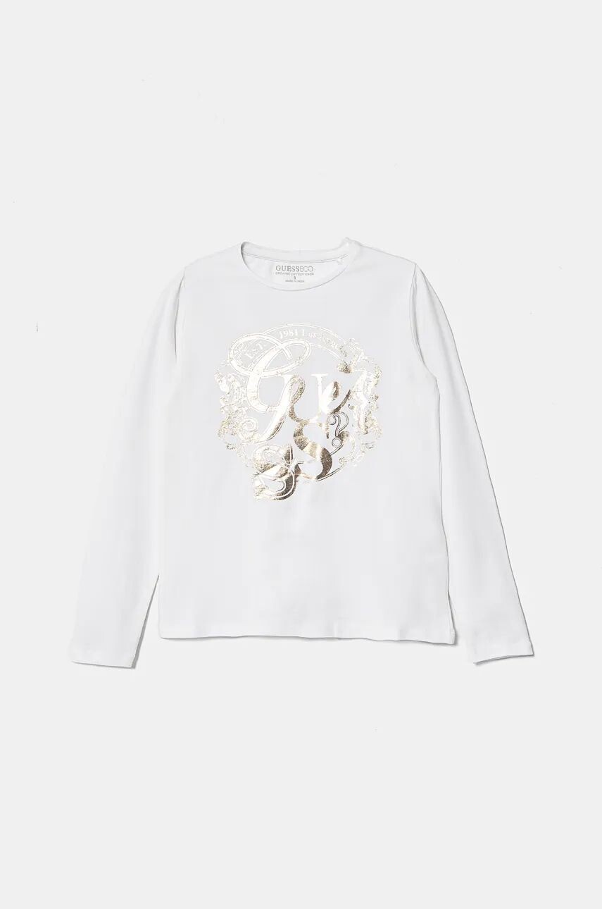 

Хлопковая рубашка Guess с длинными рукавами для мальчиков и девочек, белый