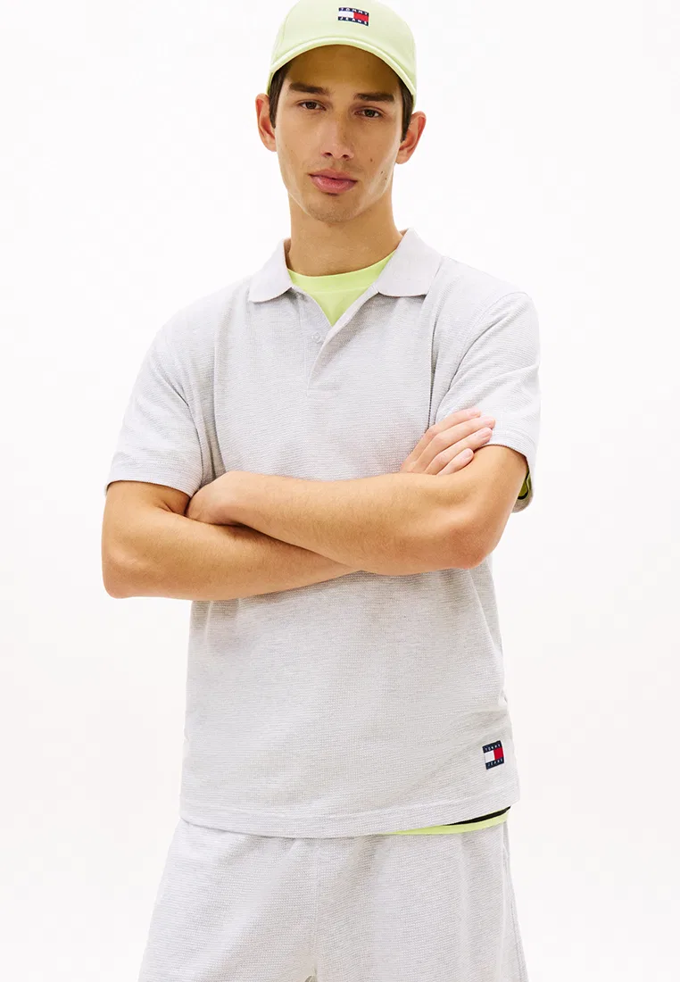 Поло Tommy Jeans, Regular Fit, вафельная вязка Tommy Hilfiger, серый