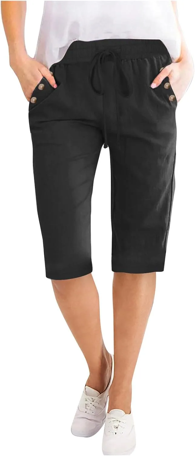 

RKSTN Женские полульняные шорты с карманами и эластичным поясом