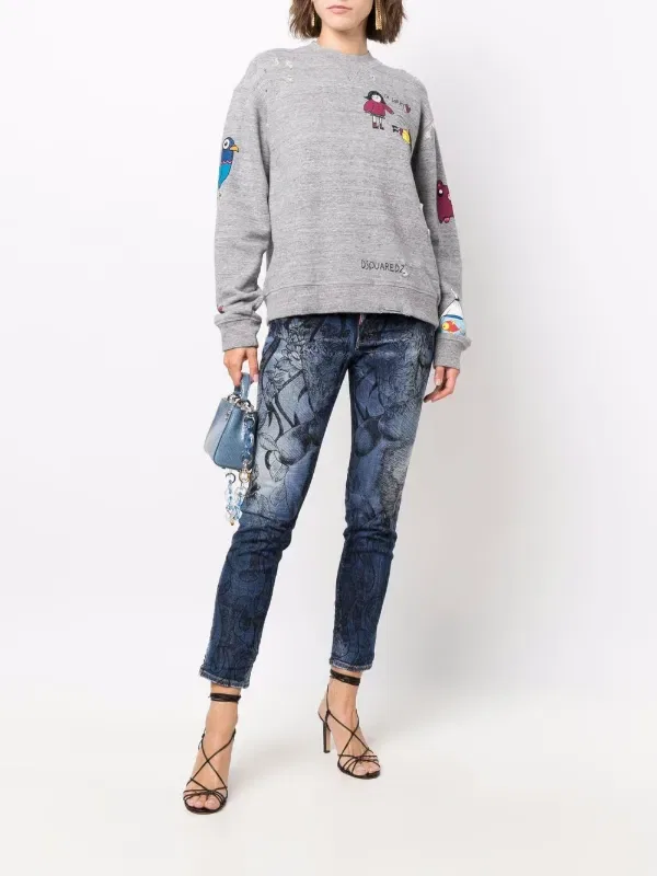 Узкие джинсы с цветочным принтом Dsquared2, синий — фото 2