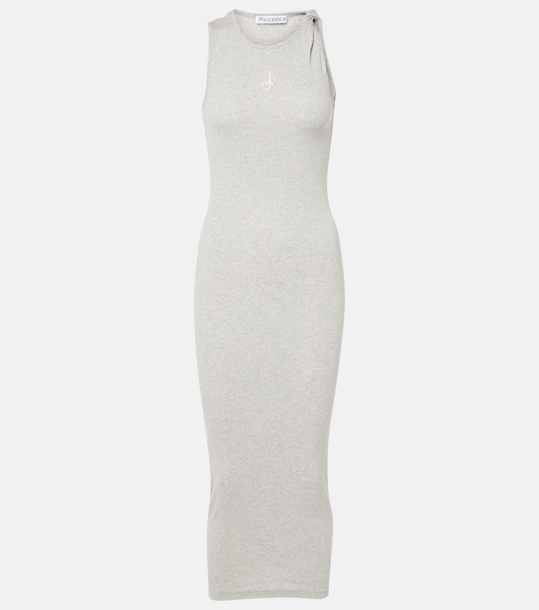 

Платье макси из хлопкового джерси с вышитым логотипом JW Anderson, Light Grey Melange