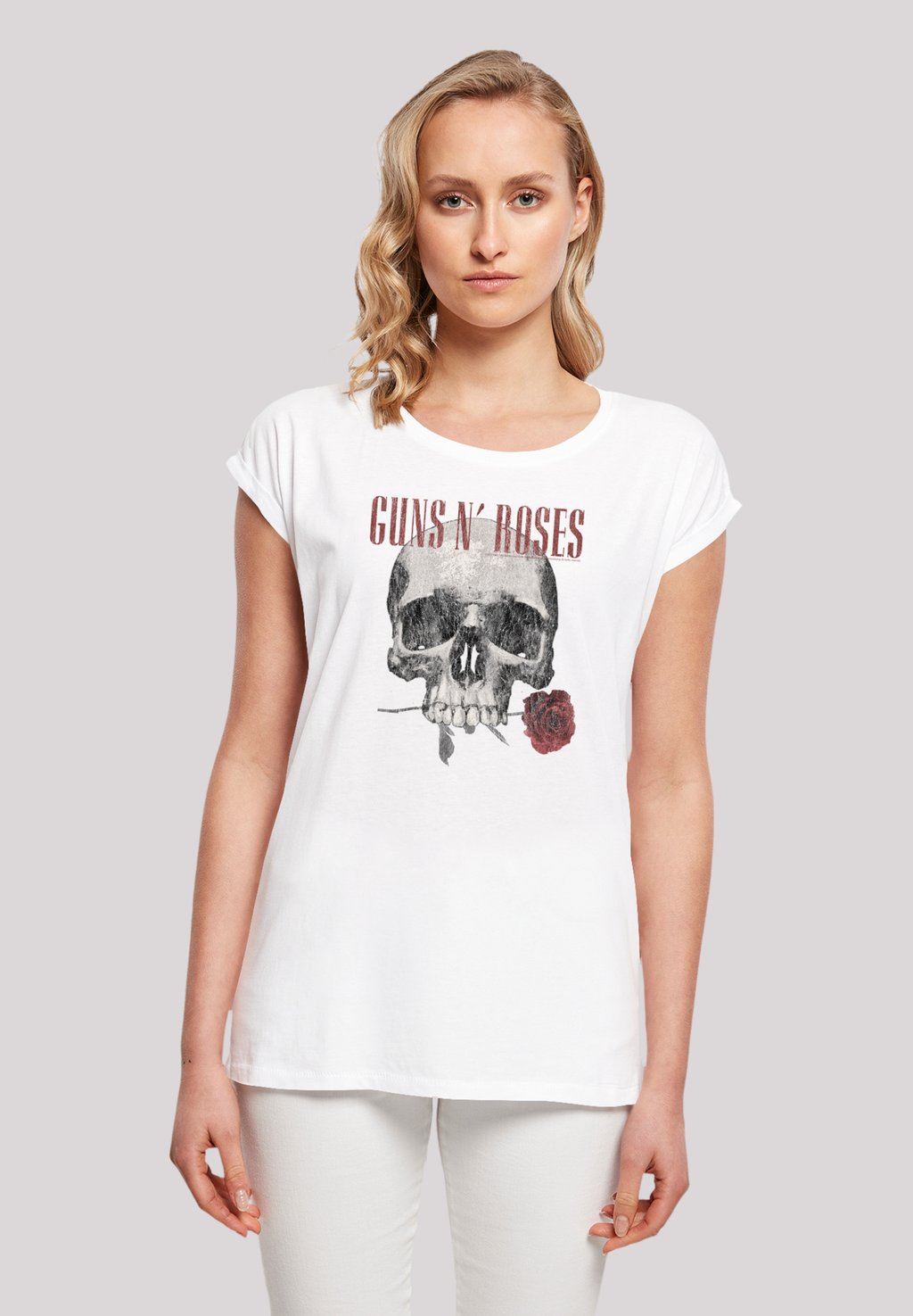 

Футболка с принтом GUNS 'N' ROSES FLOWER SKULL ROCK MUSIK BAND F4NT4STIC, белый