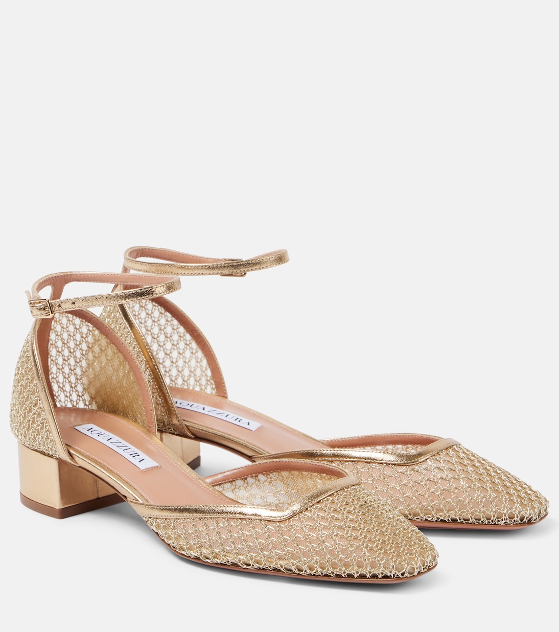 Туфли-лодочки Asha 35 с кожаной отделкой и сеткой Aquazzura, Light Gold