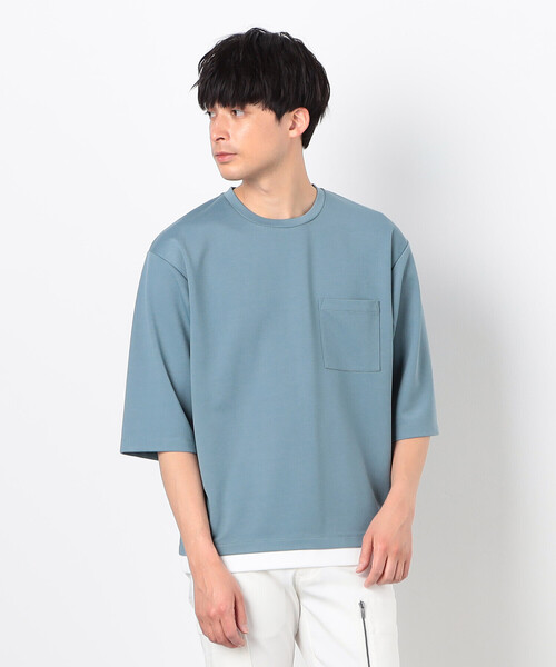 

Футболка с рукавами 3/4, с имитацией многослойного круглого выреза COMME CA ISM, синий