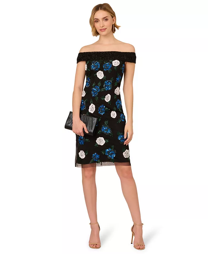 

Женское блузное платье с бисером и открытыми плечами Adrianna Papell