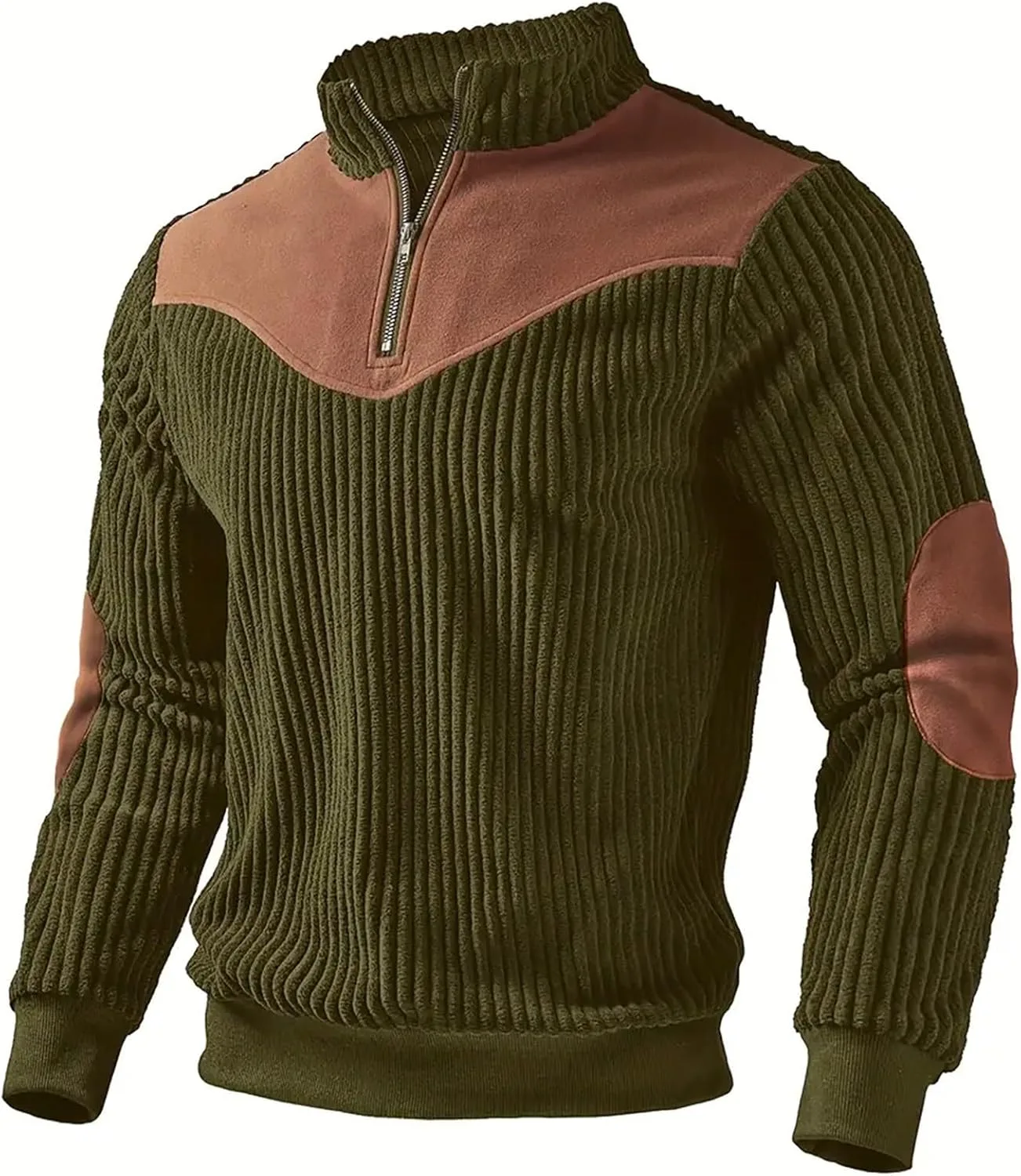 

Мужской вельветовый пуловер с четвертью молнии и воротником-стойкой