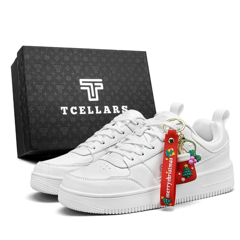 

TCELLARS Скользоустойчивые, износостойкие, легкие, увеличивающие рост низкие скейтерские кроссовки унисекс белые с рождественским подвеском, цвет White+Christmas Pendant