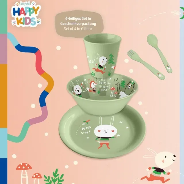 Детский набор посуды HOP ON AT HOME (тарелка, миска, кружка, набор столовых приборов), без меламина Koziol, фисташковый — фото 3