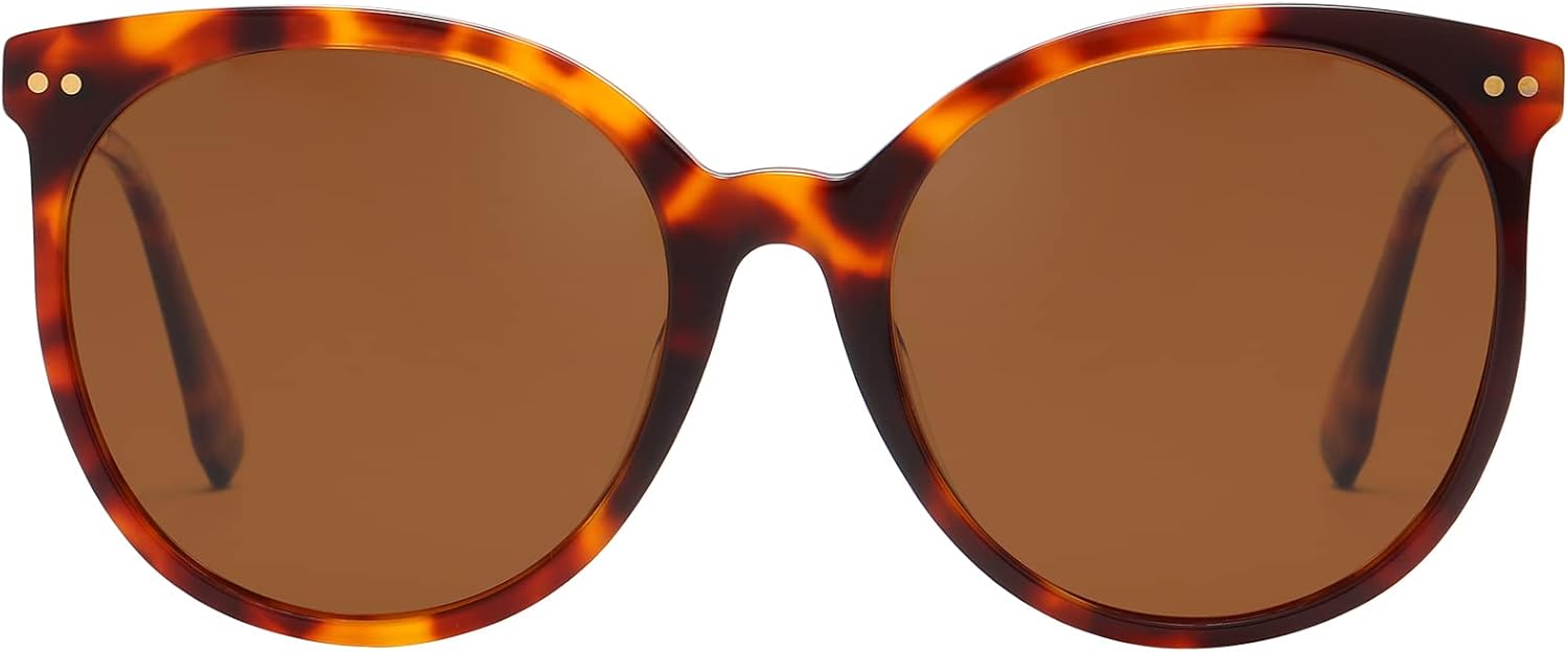 

Женские солнцезащитные очки DUCO Oversized Polarized Sunglasses Trendy Mirrored Shades Retro Round Vintage Light Weight UV400 Sun Glasses W016, 35-brown Tortoise Frame Brown Lens