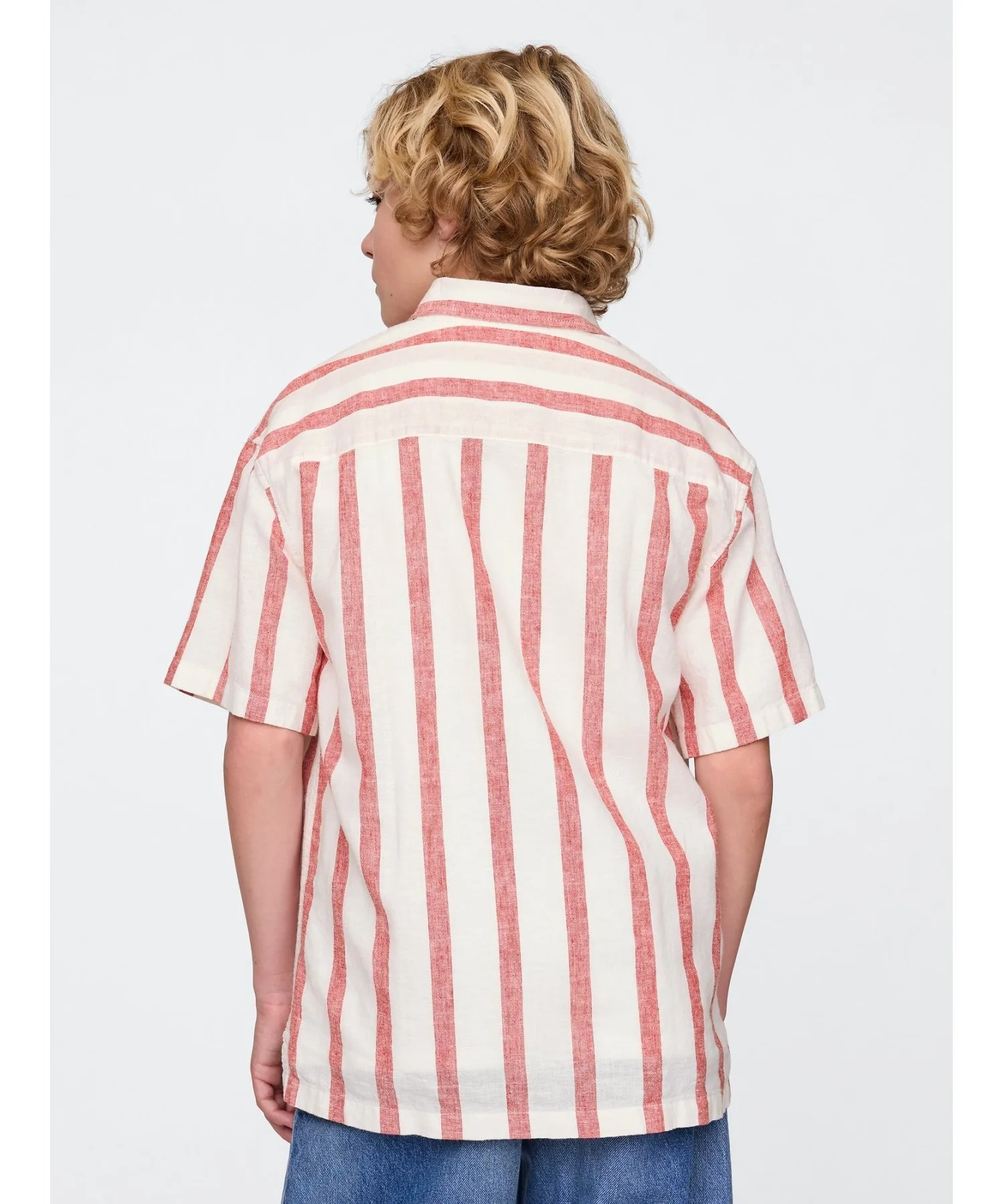 (K) Свободная рубашка из хлопка и льна (детская) GAP, RED_STRIPES — фото 2
