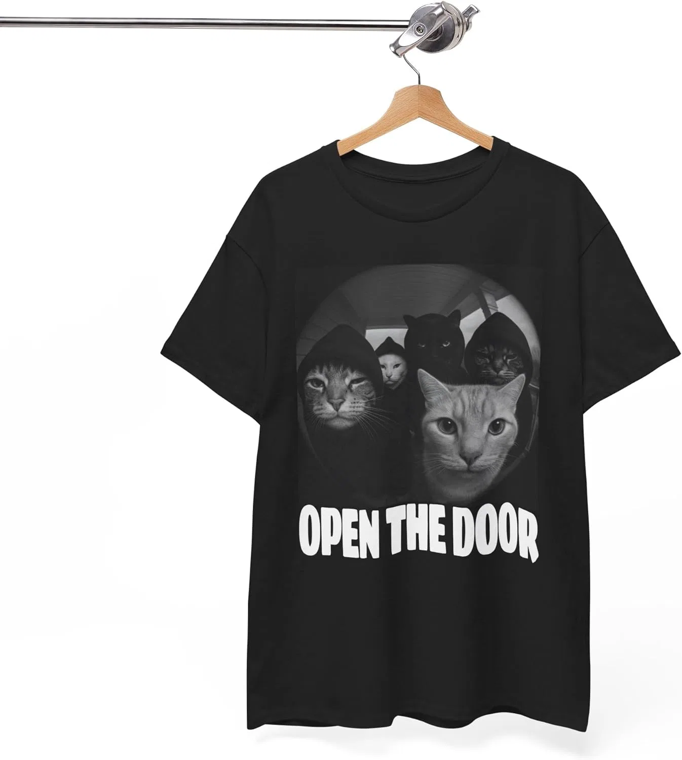 Футболка Open The Door Cats Lover, Cursed Cat Funny Unhinged Oddly Specific, хлопок GENERIC, черный — фото 4