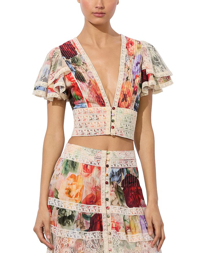

Топ Keely с воланами на рукавах Alice and Olivia, мультиколор