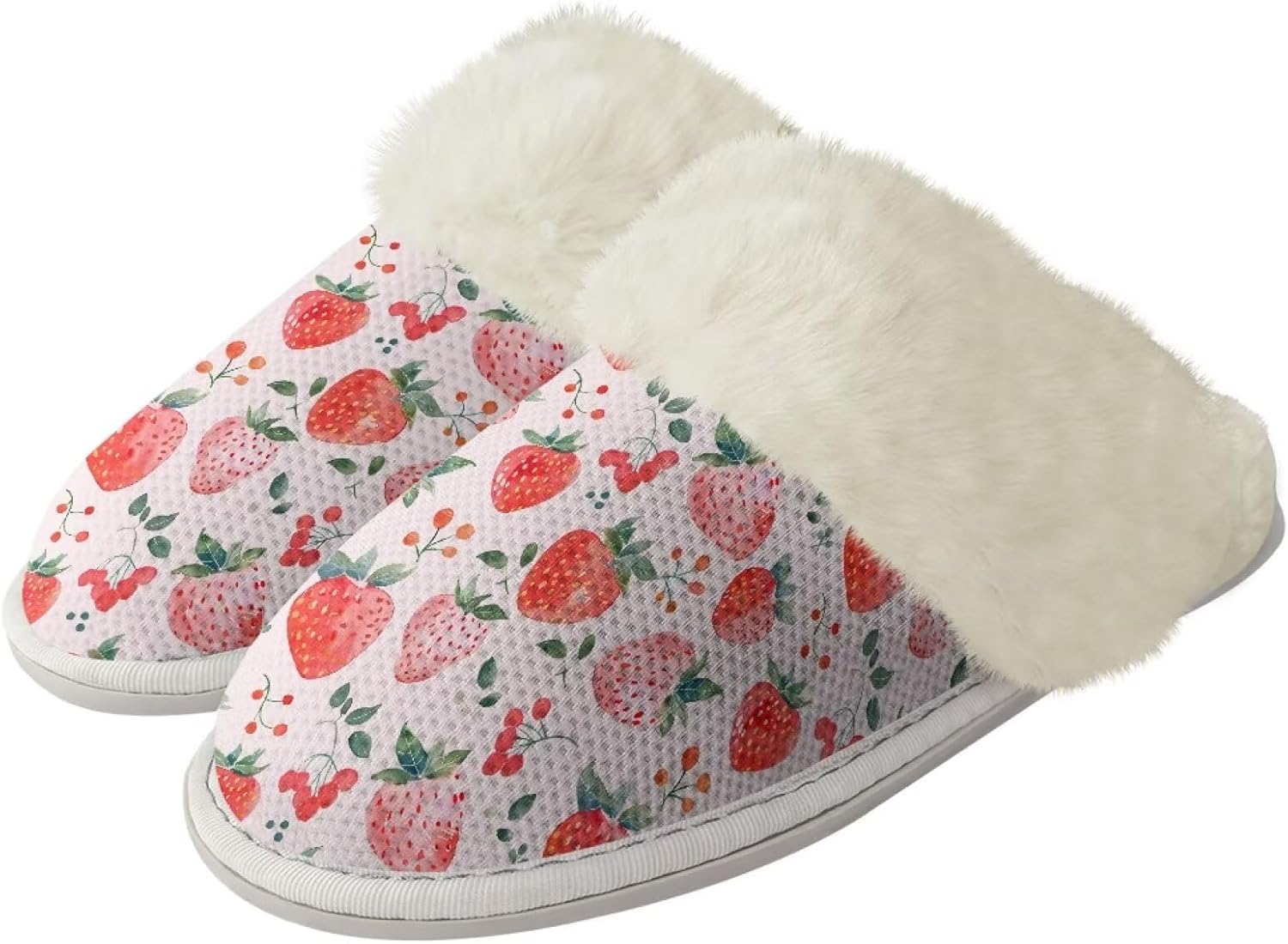 

Пушистые тапочки для женщин и мужчин, мягкие зимние теплые плюшевые тапочки на мягкой подошве, домашние, закрытые, унисекс, уютные и дышащие, для спа и ванной Watdotory, Strawberry Cherry