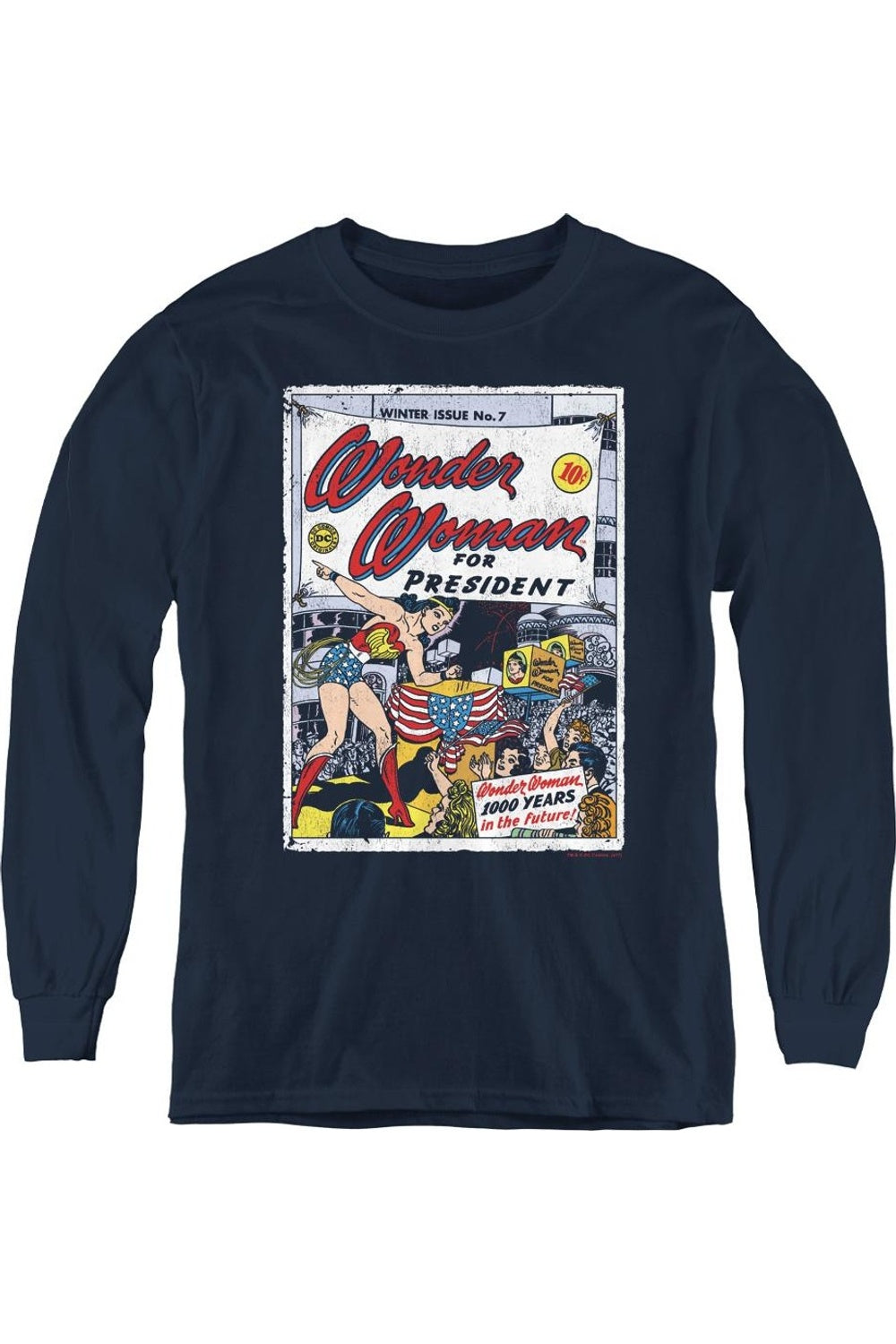 

DC Comics Wonder Woman For President молодежная футболка с длинным рукавом Gildan, темно-синий