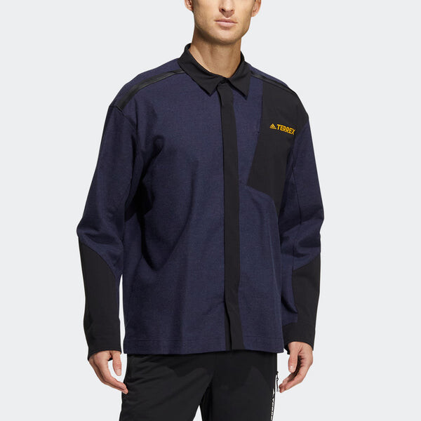 Рубашка Men's adidas Terrex Voyg Ls s Solid Color Chest Zipper Pocket Detail Long Sleeves Navy Blue Shirt, синий — фото 2