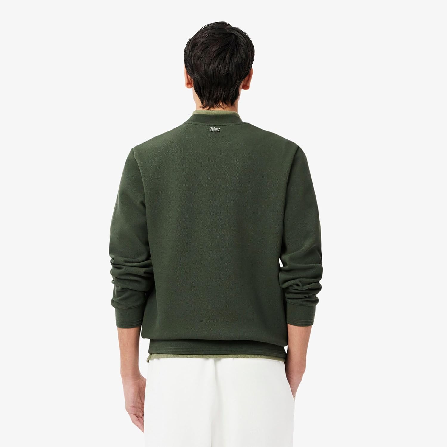 Мужская официальная толстовка LACOSTE с двусторонним круглым вырезом и вышивкой лавровым узором в тон, темно-зеленый — фото 3