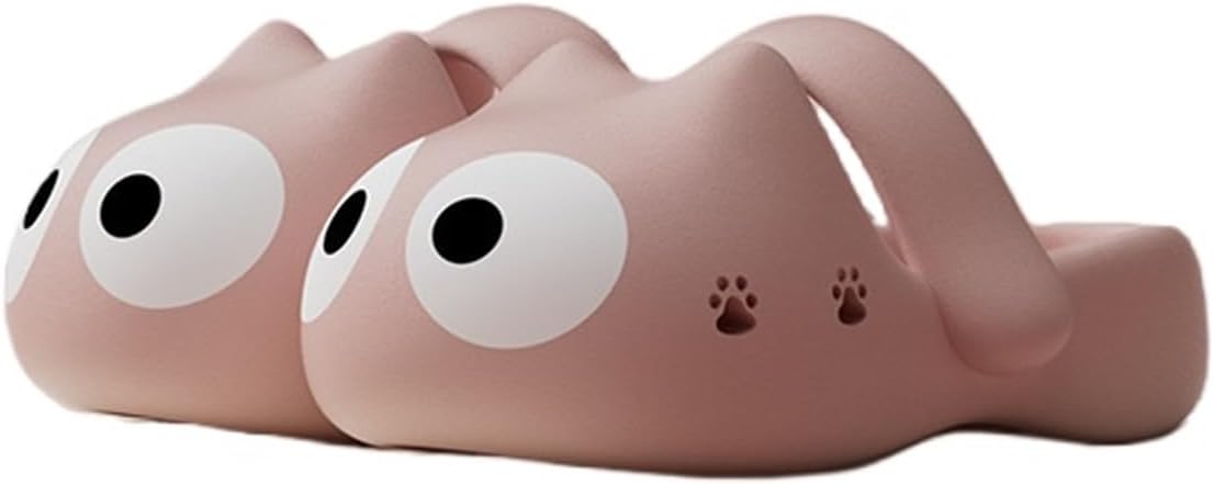 

Тапочки с большими глазами кошки, милые кошачьи тапочки, закрытые летние тапочки для женщин, с толстой подошвой и нескользящей пляжной обувью Generic, розовый