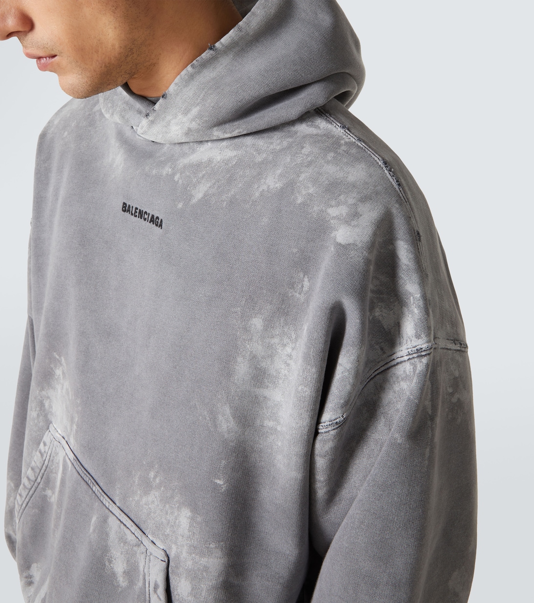 Потертая хлопковая худи из джерси Balenciaga, Sup Fad Wash Blk/Blk — фото 4