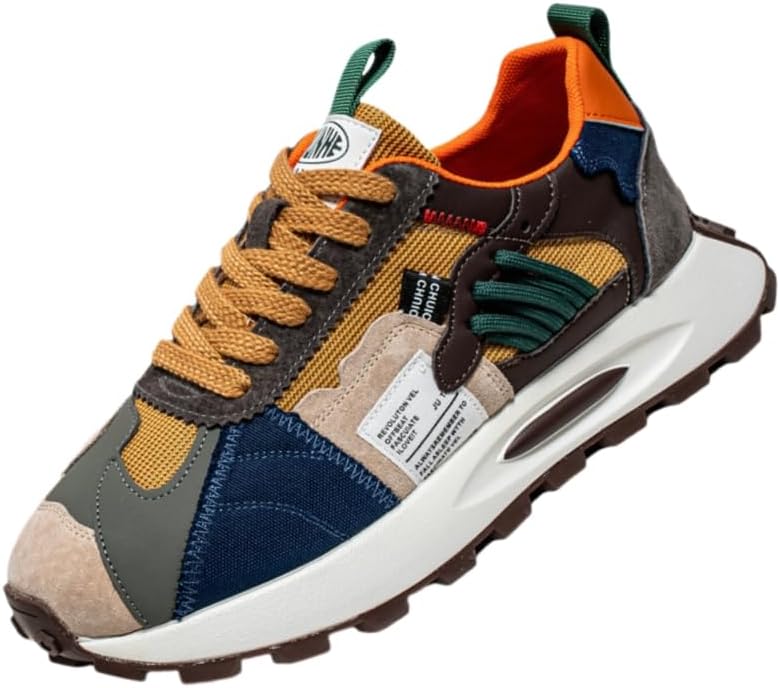 

Мужские кроссовки с толстой подошвой - спортивные повседневные туфли, дышащие, для бега на улице, с креативным цветовым дизайном для комфорта и стиля Fusecottc, зеленый