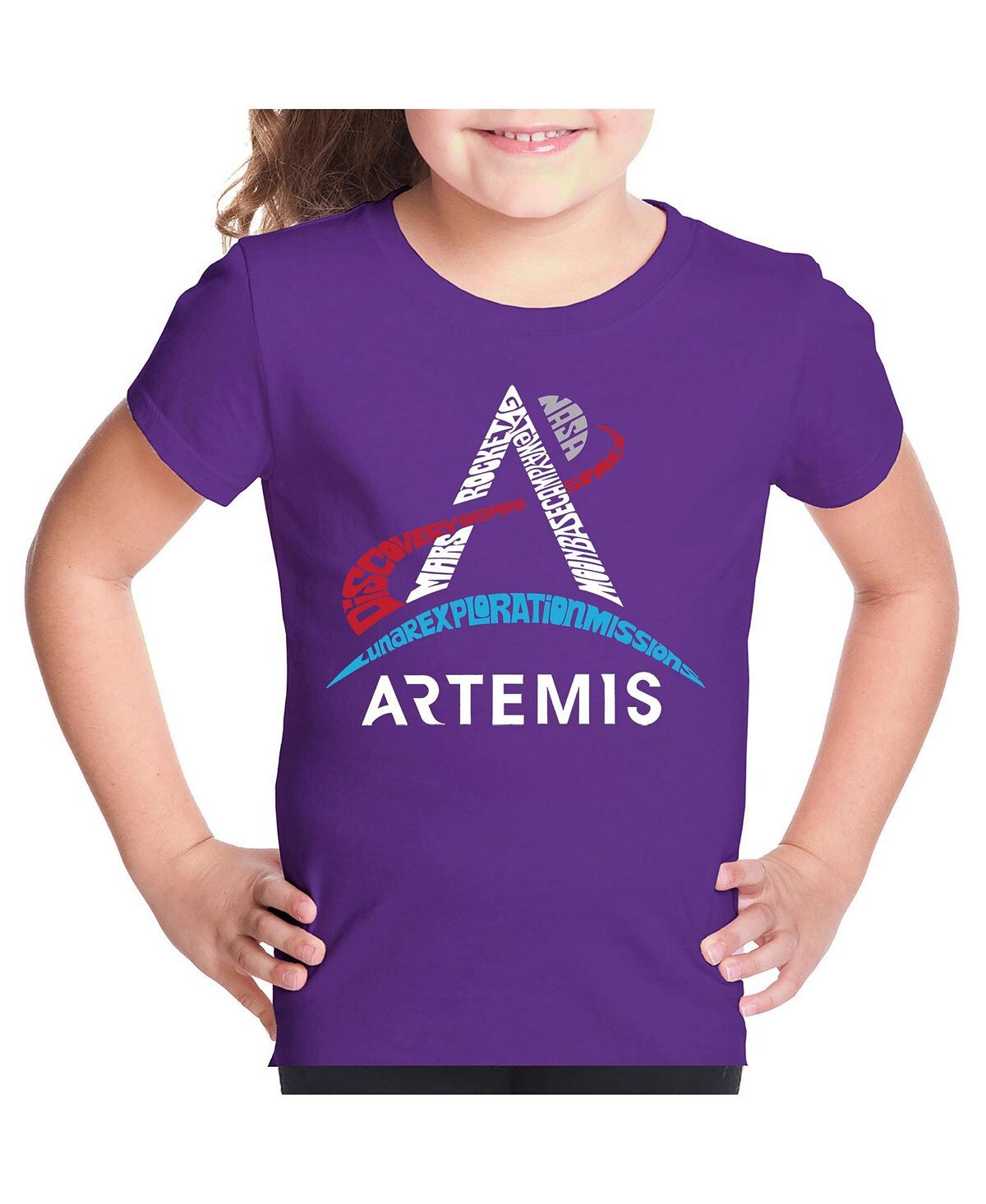 

Детский логотип NASA Artemis — футболка с надписью Word Art для девочек LA Pop Art