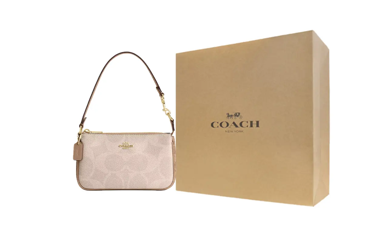 

COACH Сумка через плечо из кожи с покрытием малого размера женская бежевая, Gift Box Set (Basic Set+Yellow Box)