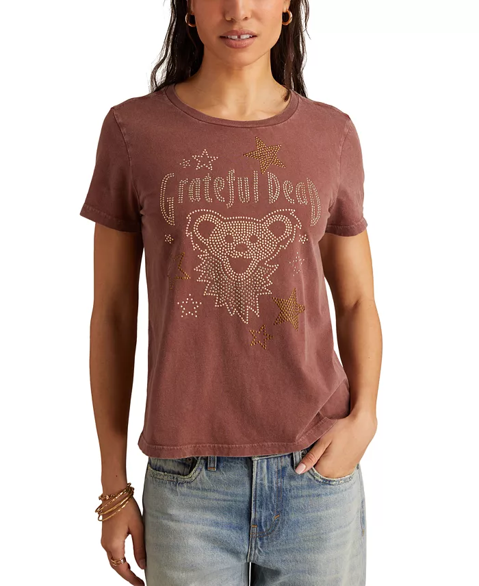 

Женская хлопковая футболка с заклепками Grateful Dead Bear Lucky Brand, красный