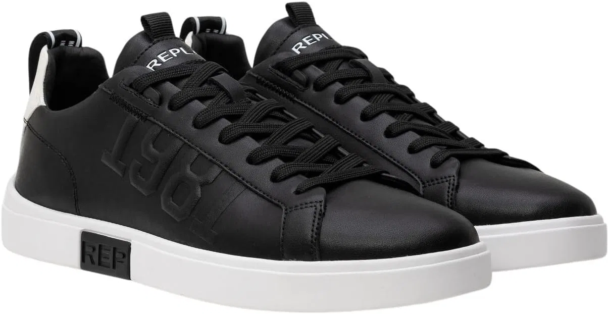 Кроссовки Replay Herren Sneaker aus Leder, 008 Black White