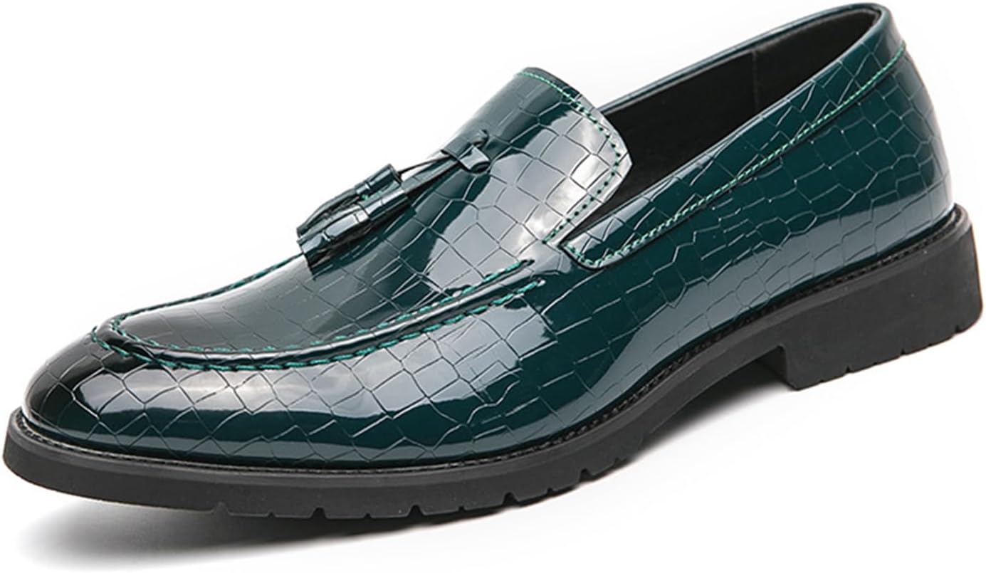 

Мужские слипоны ETORYOOX из кожи с каменным узором и кисточками, модные туфли с острым носком, удобные низкие нескользящие обувь для торжеств, свадеб и формальных мероприятий, зеленый
