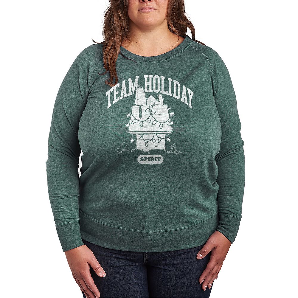 

Женский легкий свитшот из френч терри Peanuts Team Holiday Spirit Licensed Character, цвет Heather Green